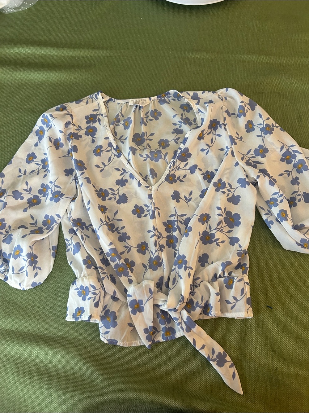 Sienna Sky Blue Floral Wrap Peplum Blouse